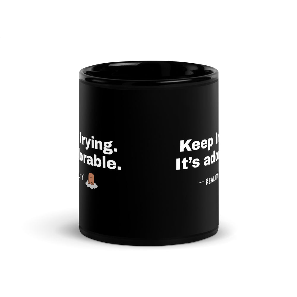 Reality — Saying Mug — black mug with saying, signature and character, view 2