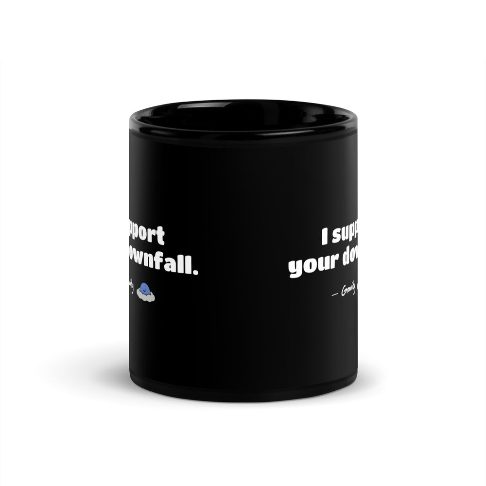 Gravity — Saying Mug — black mug with saying, signature and character, view 2