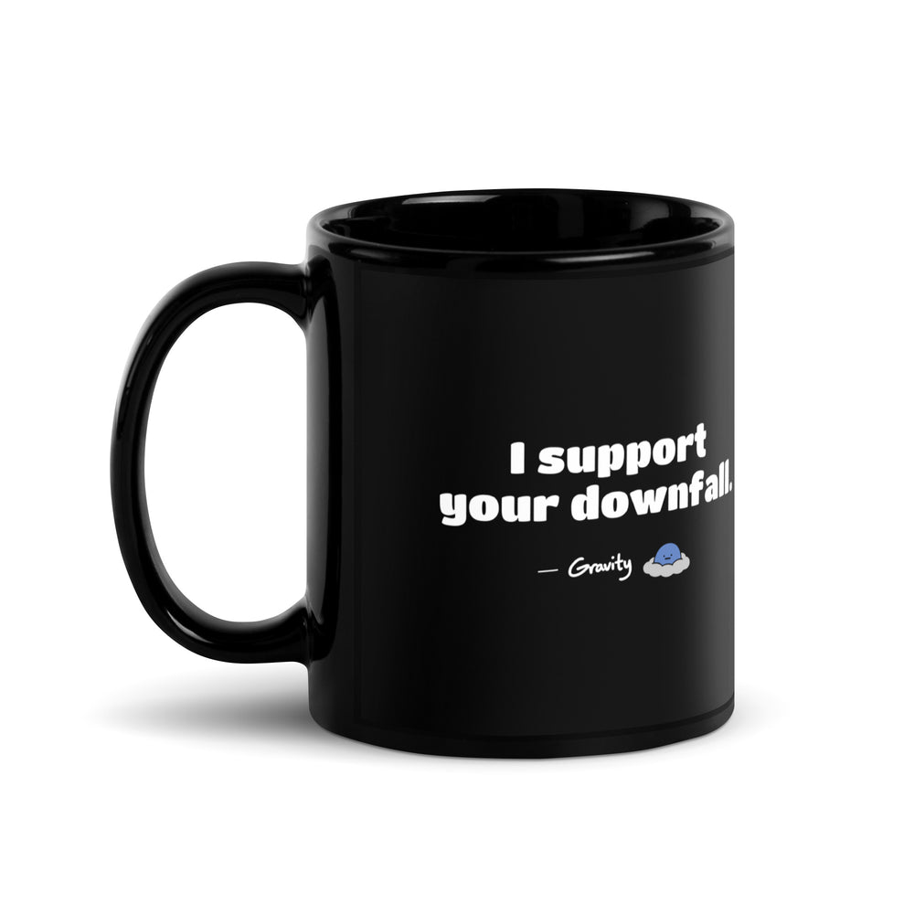 Gravity — Saying Mug — black mug with saying, signature and character, view 3