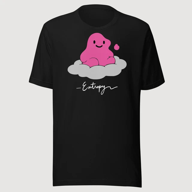 Entropy — Character Tee on a black Bella + Canvas 3001 T-shirt, front mockup