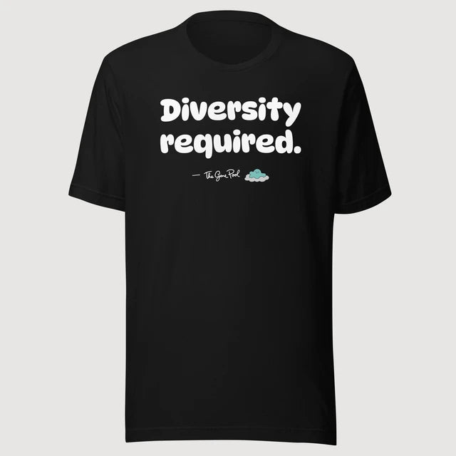 The Gene Pool — Diversity required. on a black Bella + Canvas 3001 T-shirt, front mockup