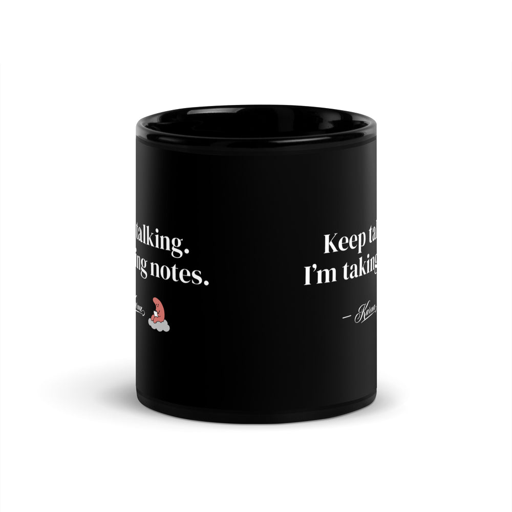 Karma — Saying Mug — black mug with saying, signature and character, view 2