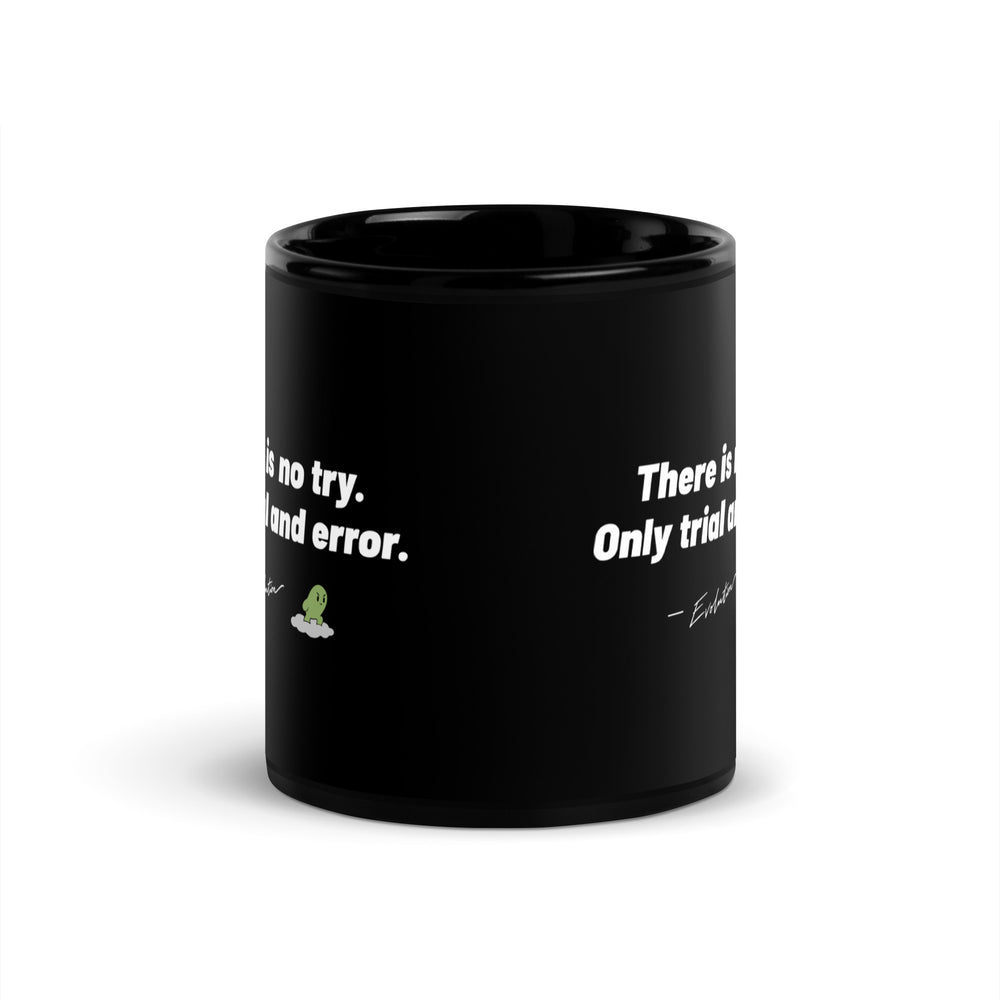 Evolution — Saying Mug — black mug with saying, signature and character, view 2