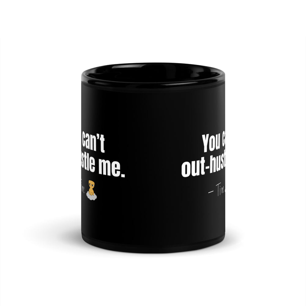 Time — Saying Mug — black mug with saying, signature and character, view 2