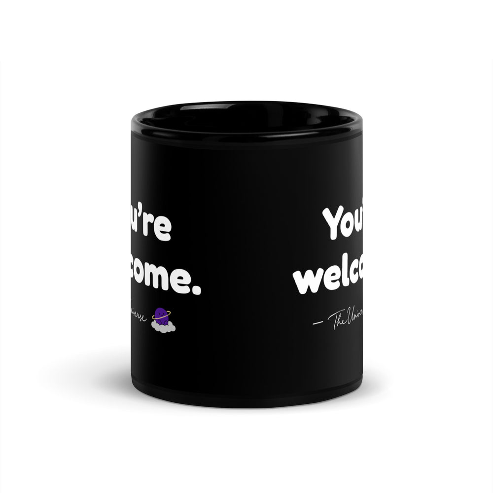 The Universe — Saying Mug — black mug with saying, signature and character, view 2