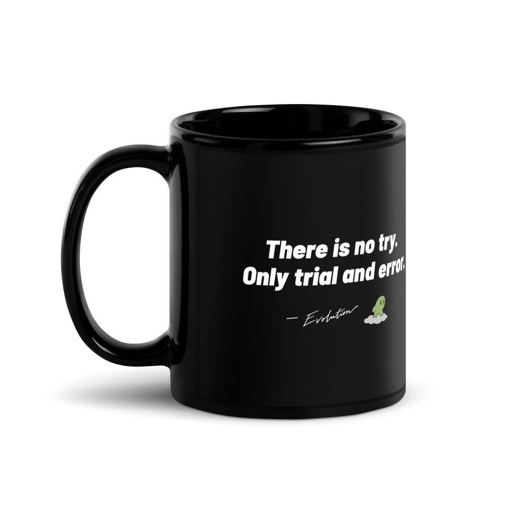 Evolution — Saying Mug — black mug with saying, signature and character, view 3