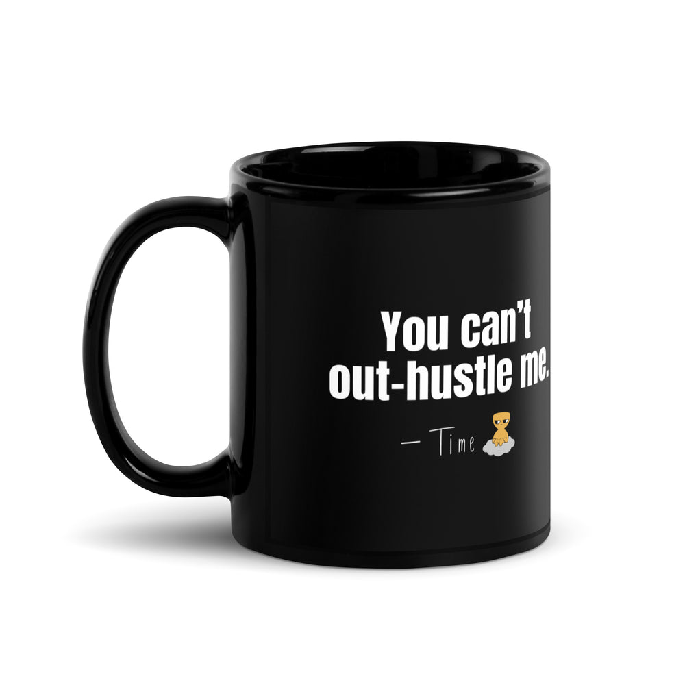 Time — Saying Mug — black mug with saying, signature and character, view 3