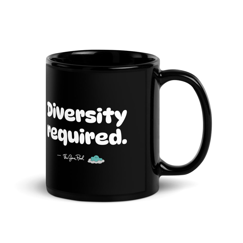 The Gene Pool — Saying Mug — black mug with saying, signature and character, view 1