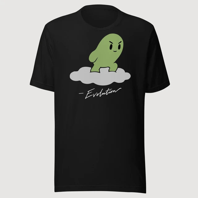 Evolution — Character Tee on a black Bella + Canvas 3001 T-shirt, front mockup