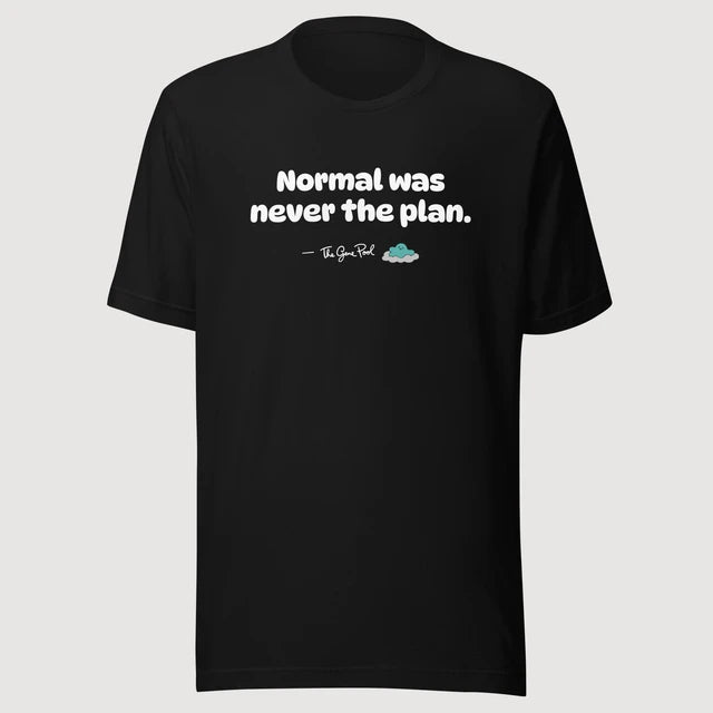 The Gene Pool — Normal was never the plan. on a black Bella + Canvas 3001 T-shirt, front mockup