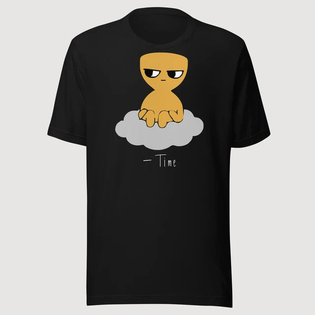 Time — Character Tee on a black Bella + Canvas 3001 T-shirt, front mockup